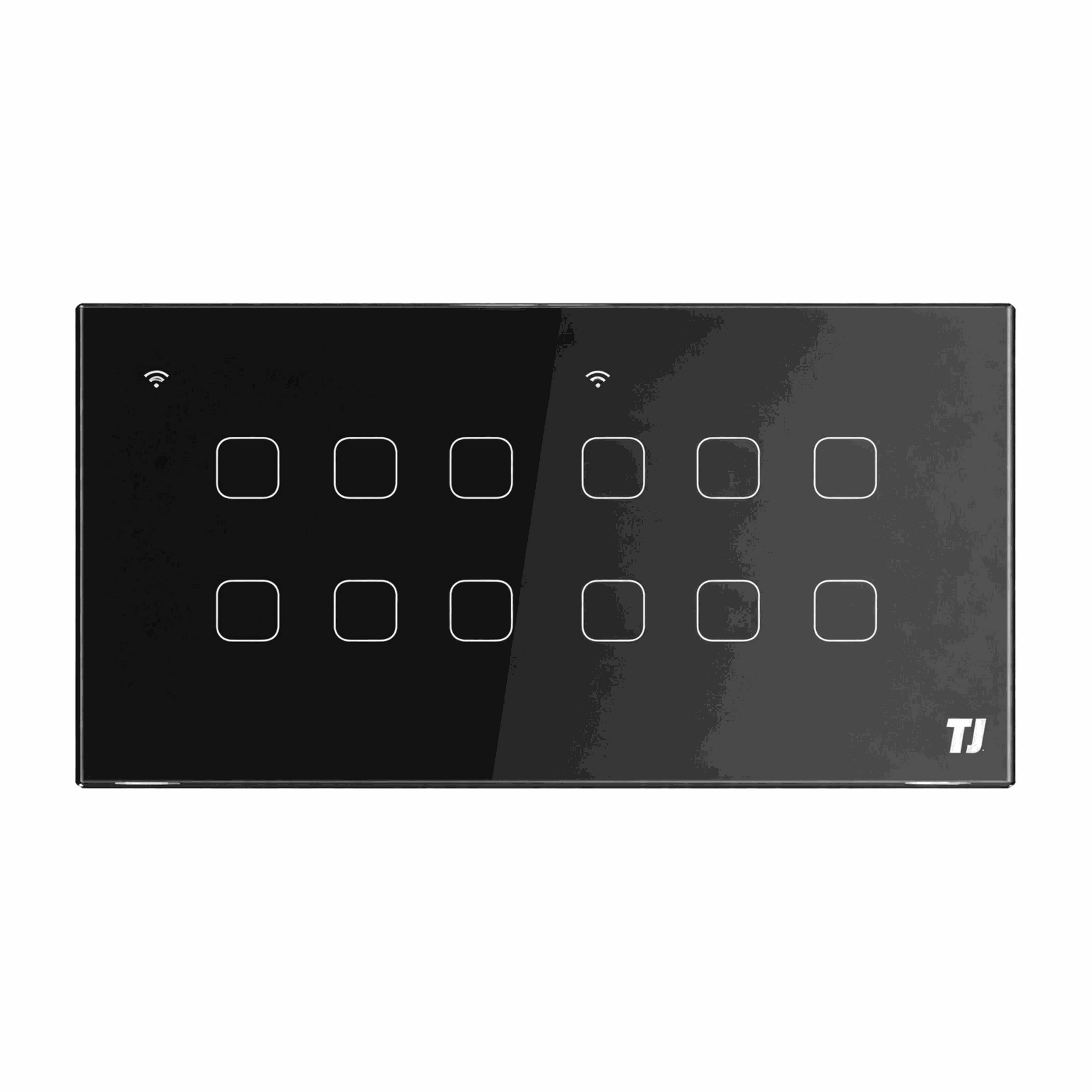 Black 8 gang switch smart touch switch with sleek design and Wi-Fi connectivity by TJ Switches