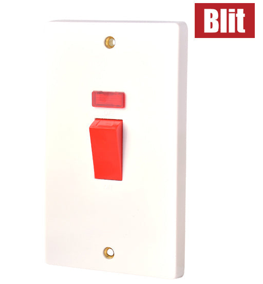 Blit - Switch DP 1G 45 Amp white electrical switch with red toggle for household and commercial use