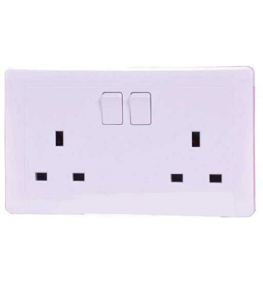 Blit switch socket 13A 2G 3-pin durable white dual outlet for household and commercial use