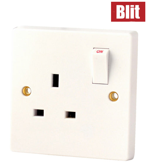 Blit Switch Socket 13AMP 250V single gang switch socket with high quality material and suitable back pattress box
