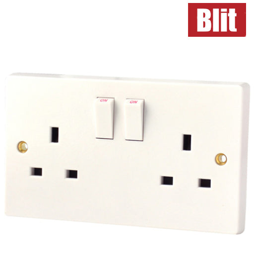 Blit switch socket 13AMP 250V double gang high quality material white wall outlet