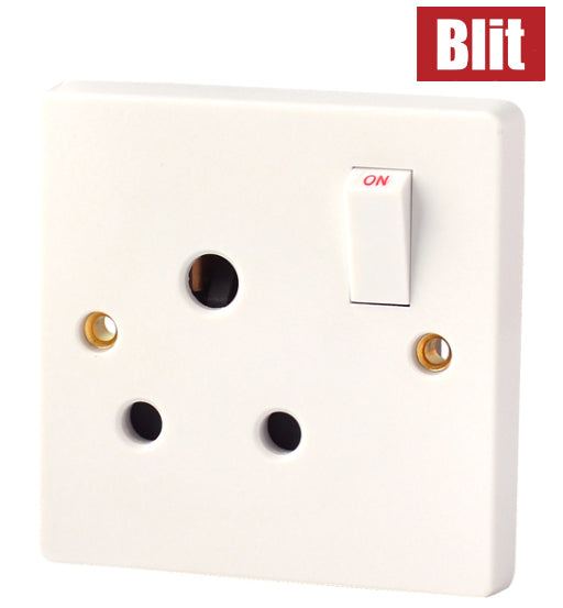 Blit Switch Socket 15A 250V single gang switch socket with on/off switch in white durable material