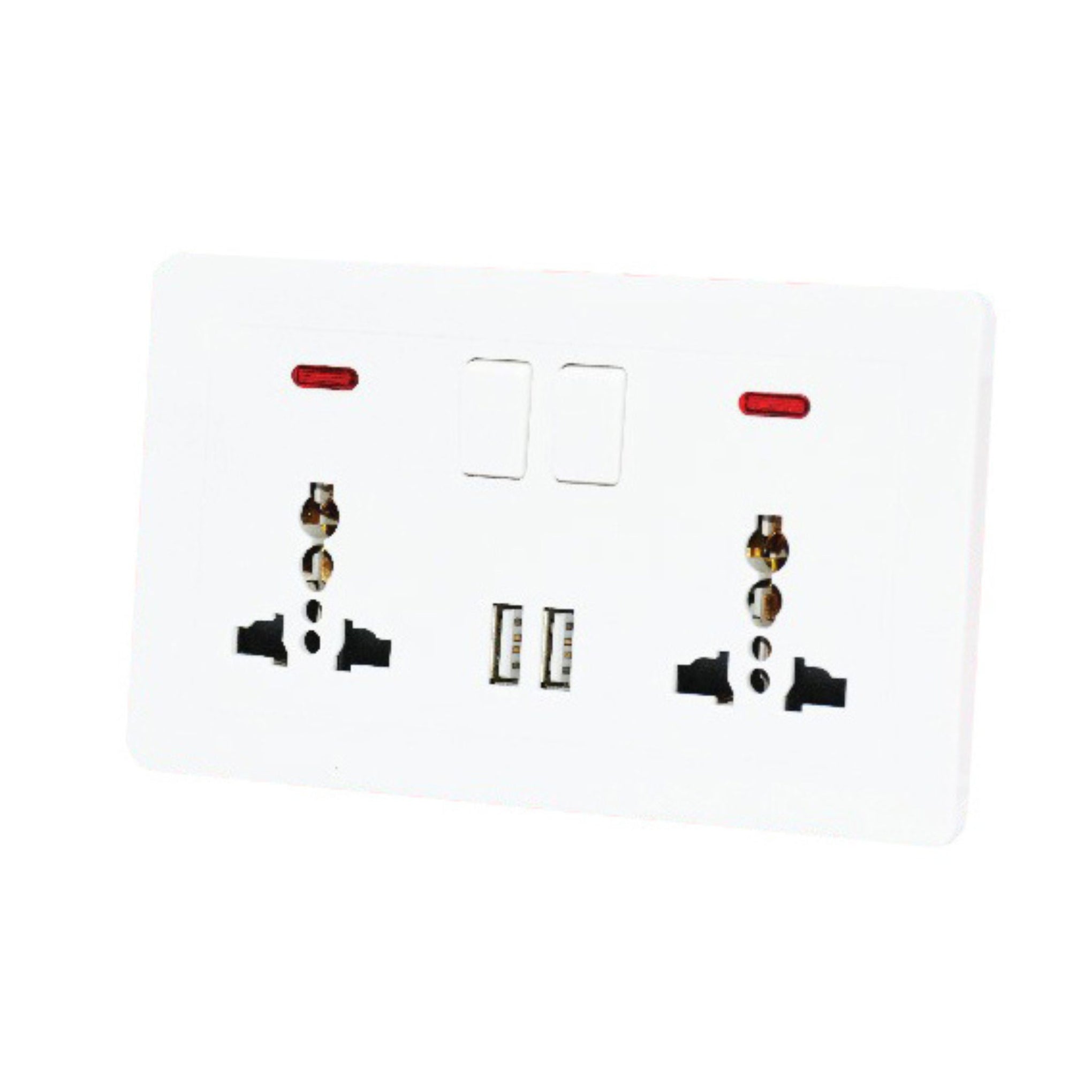 Blit - Switch Socket 13A 2G 3Pin 2USB W/Neon