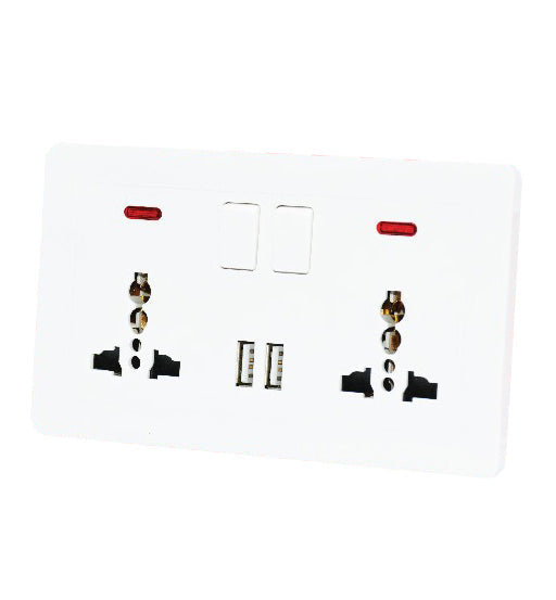 Blit Switch Socket 13A 2G 3Pin with 2 USB ports and neon indicator for durable household and industrial use