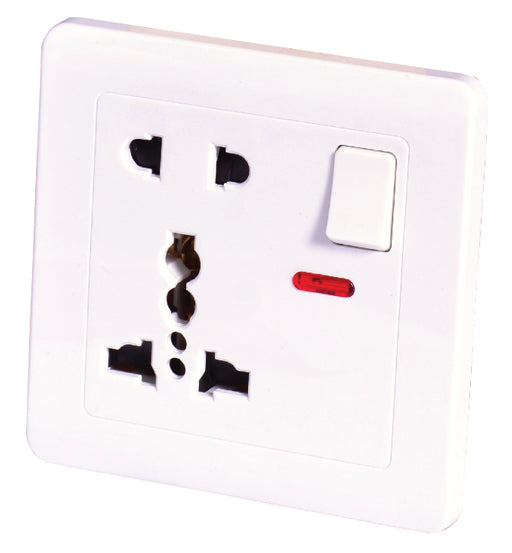 Blit universal switch socket with 5-pin and neon indicator 13A 1 gang white