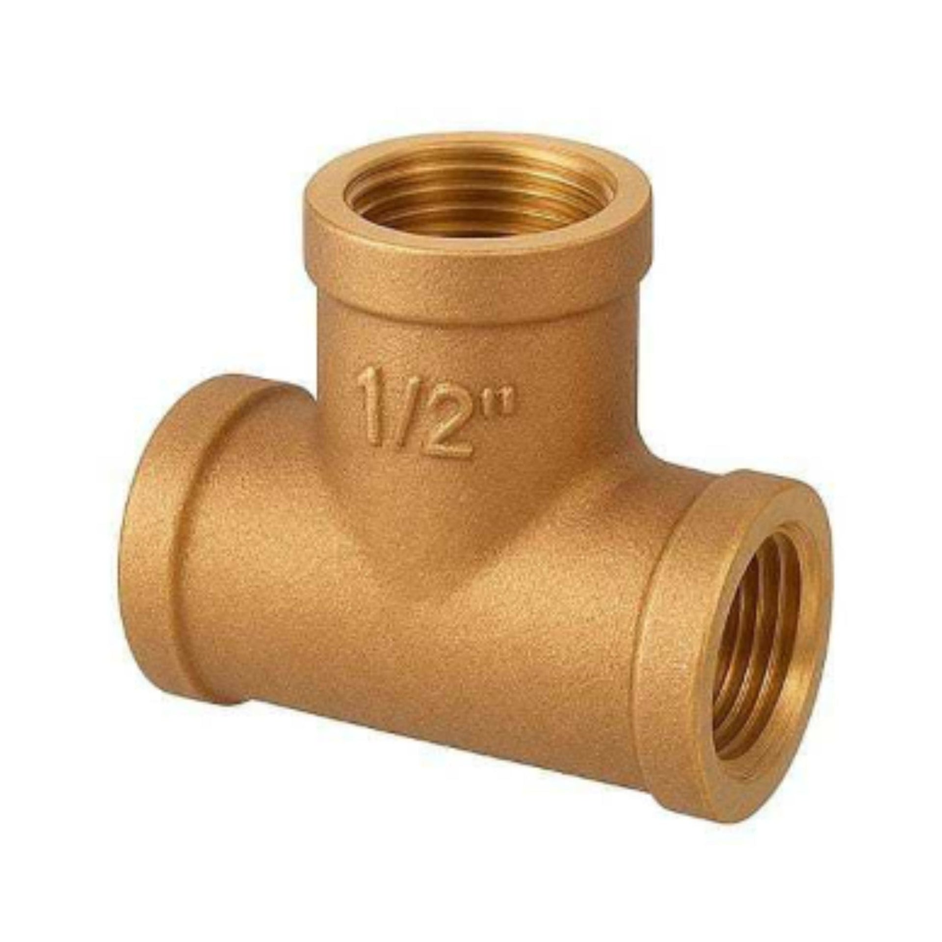 Brass tee fitting 1/2 inch threaded plumbing connector for pipes multiple sizes durable