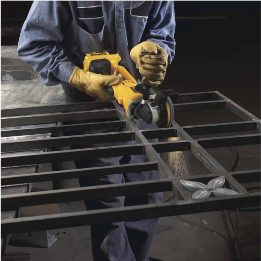 Dewalt DCG412M2-GB 18V 5 In. Cordless Angle Grinder (125mm), Trigger Switch, with 2 x 4.0 Ah Li-Ion Batteries, Side Handle, Guard, Inner and Outer Flanges, Charger and Kitbox