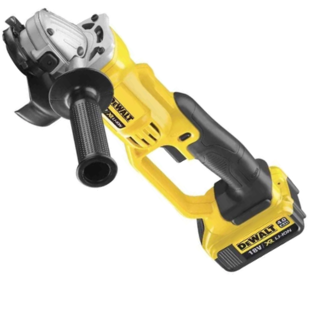 Dewalt DCG412M2-GB 18V 5 In. Cordless Angle Grinder (125mm), Trigger Switch, with 2 x 4.0 Ah Li-Ion Batteries, Side Handle, Guard, Inner and Outer Flanges, Charger and Kitbox