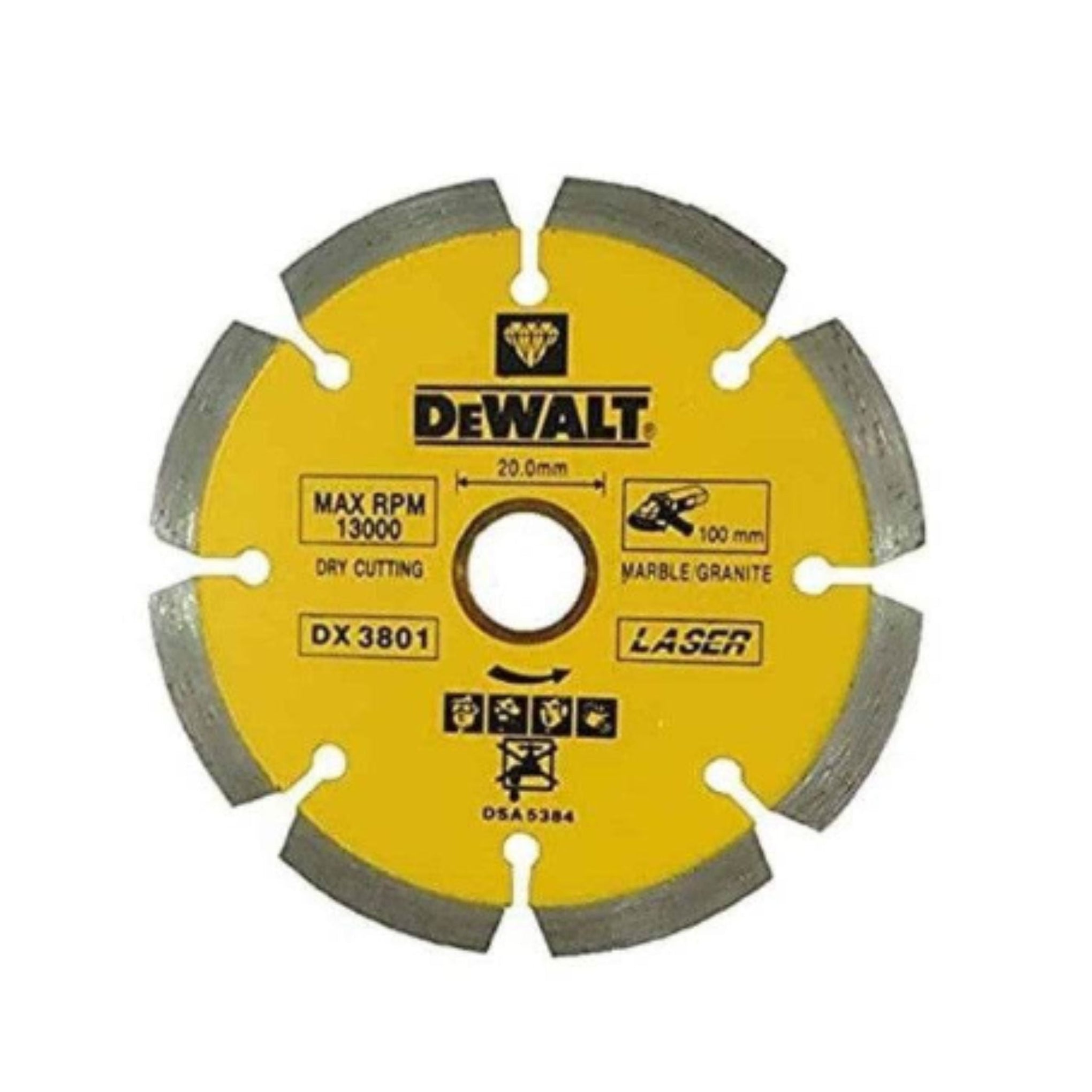 DeWalt segmented diamond blade for concrete cutting, 230mm diameter, dry use, high durability and precision