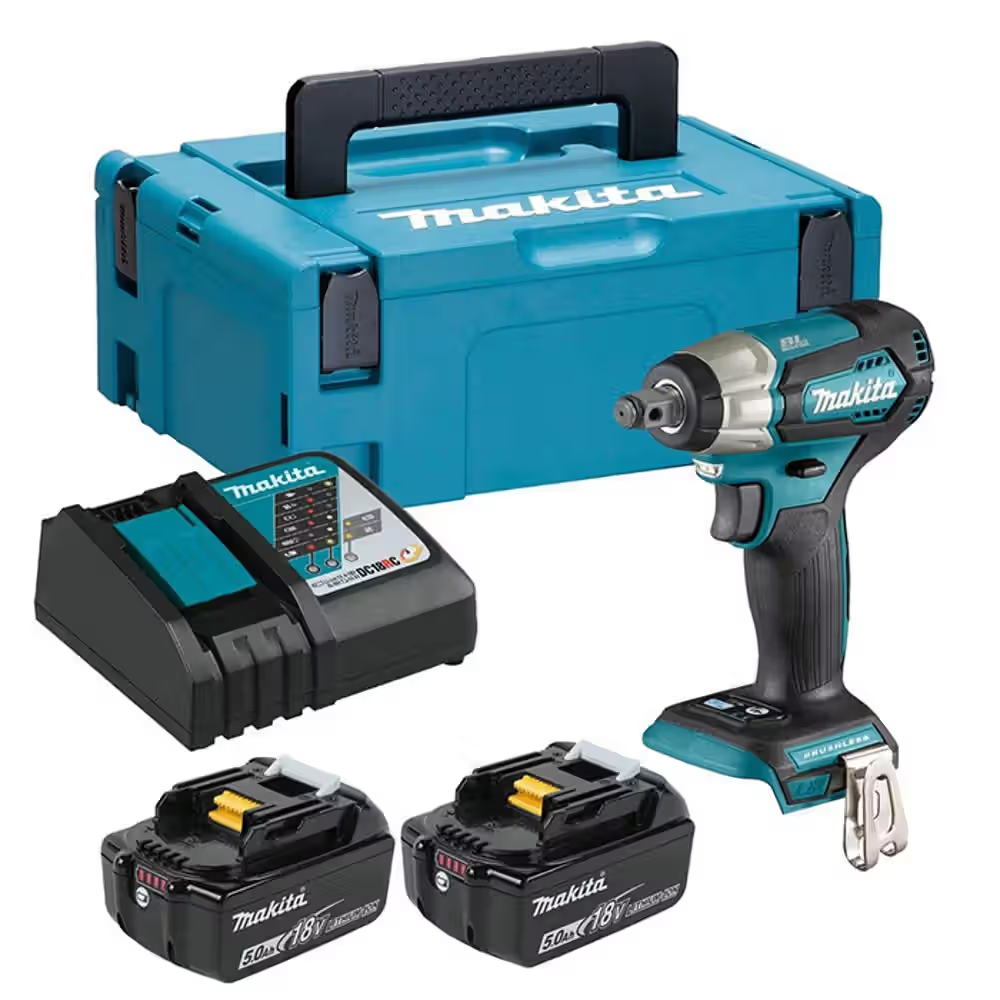 MAKITA Cordless Impact Wrench, 18V, Bl, 210 N.M, With 2 Batteries & 1 Charger - DTW181RTJ
