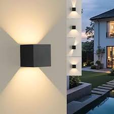 ESNCO Outdoor Cube LED Wall Light- 2x5W Black Body, Warm White (IP65)