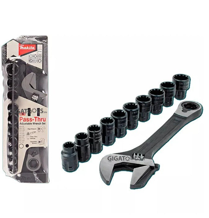 MAKITA Pass Thru Adjustable Wrench 3/8" Socket Set – 11 Piece (B-65458)