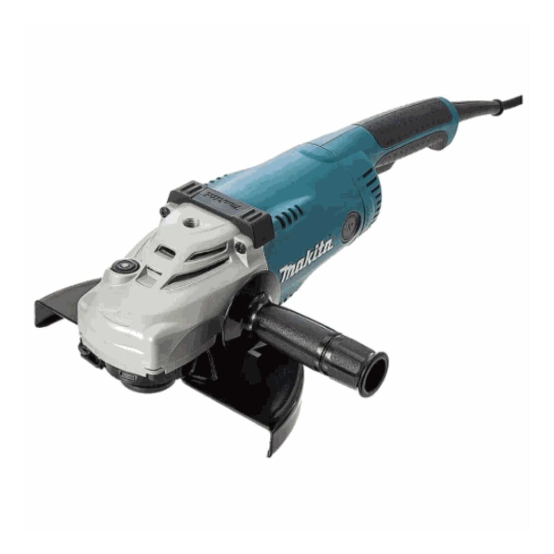 Makita angle grinder GA9020 240V with 230mm disc, 2200W motor, ergonomic grip and AC/DC switch for heavy-duty grinding and cutting tasks