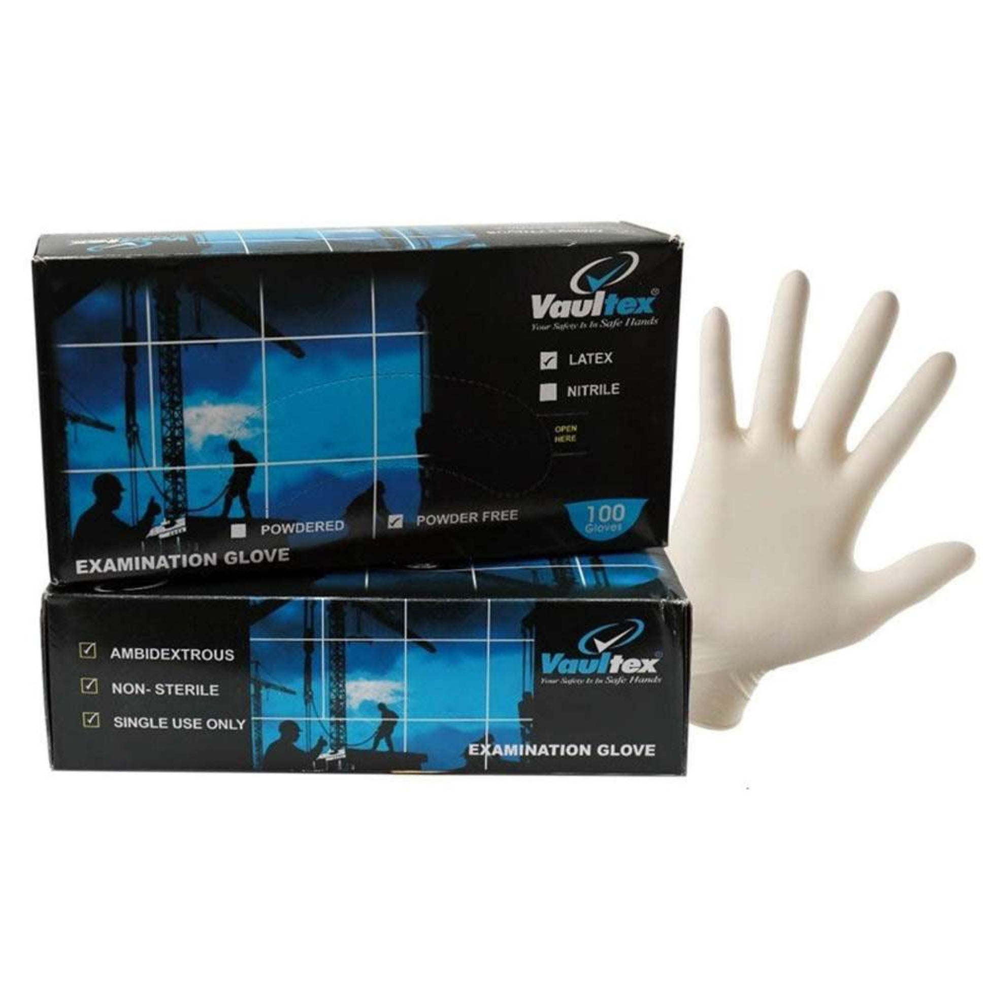 Vaultex Non-Sterile Powder-Free Latex Gloves Creamy White Medium-Large Size Single Use