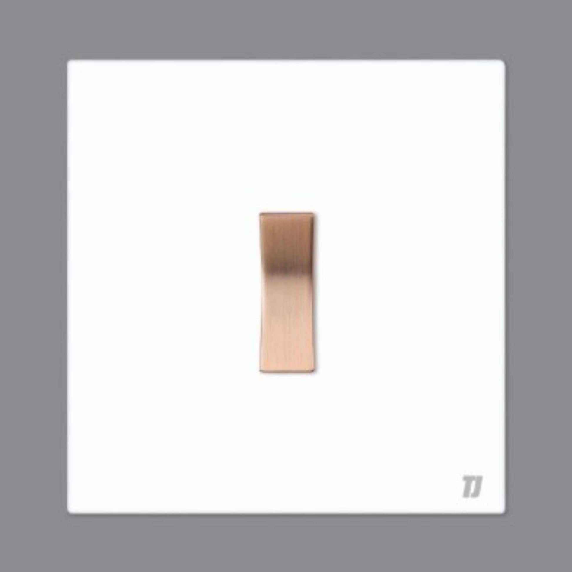 TJ Serene 1 Gang 2 Way Switch in sleek white with stainless steel and pure copper contacts
