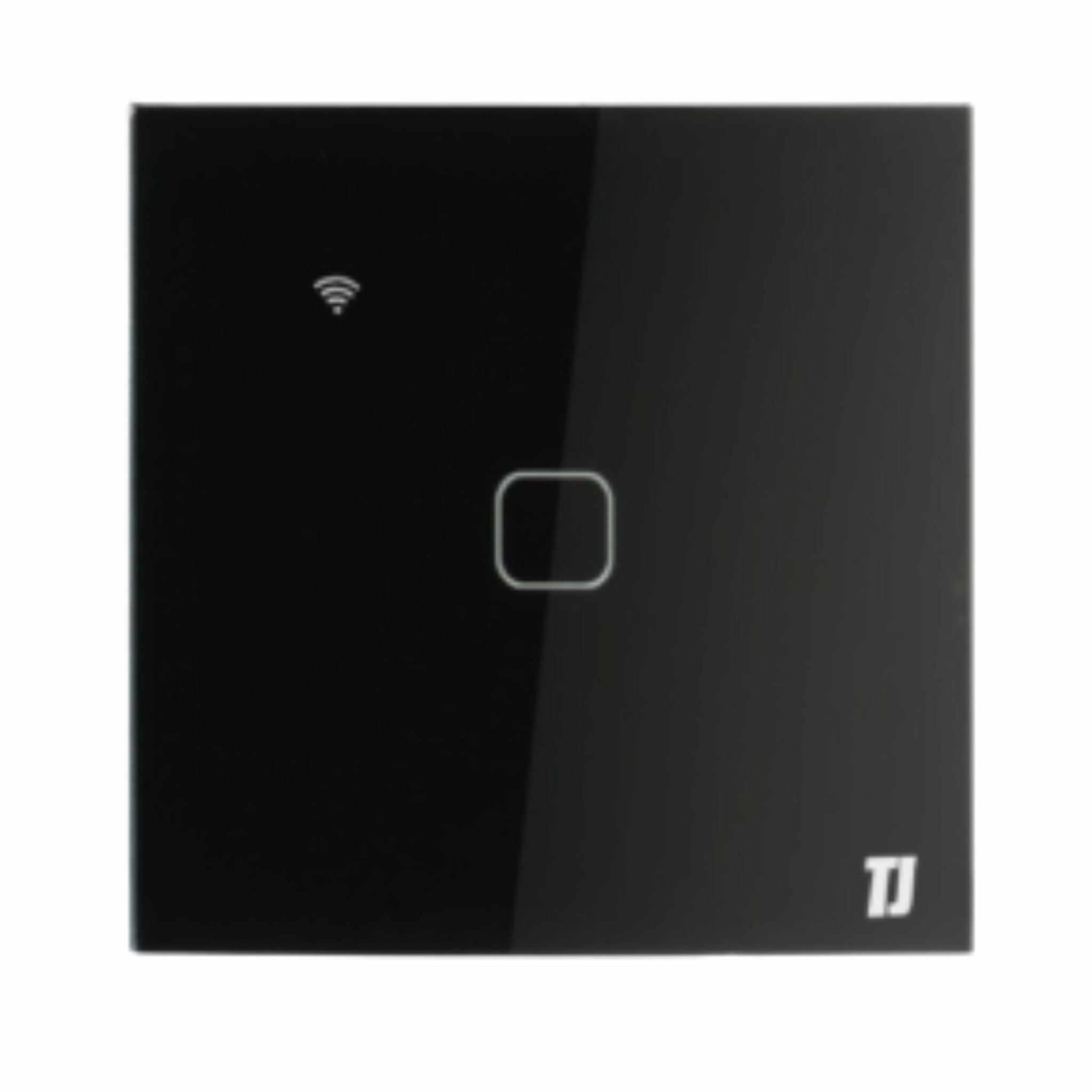 Black 1 gang smart switch with touch control and Wi-Fi connectivity by TJ