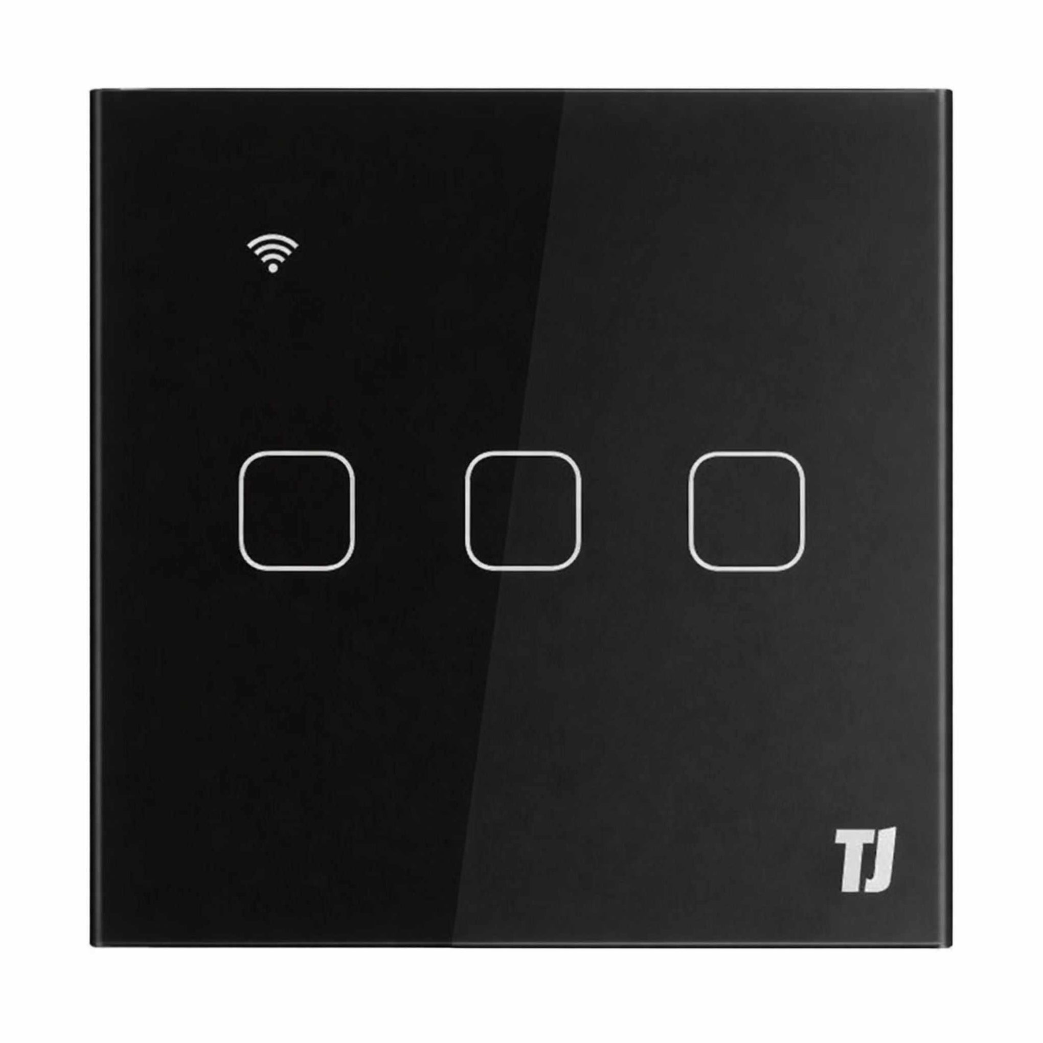 Black 3 Gang Smart Switch with touch control and Wi-Fi connectivity for smart home integration