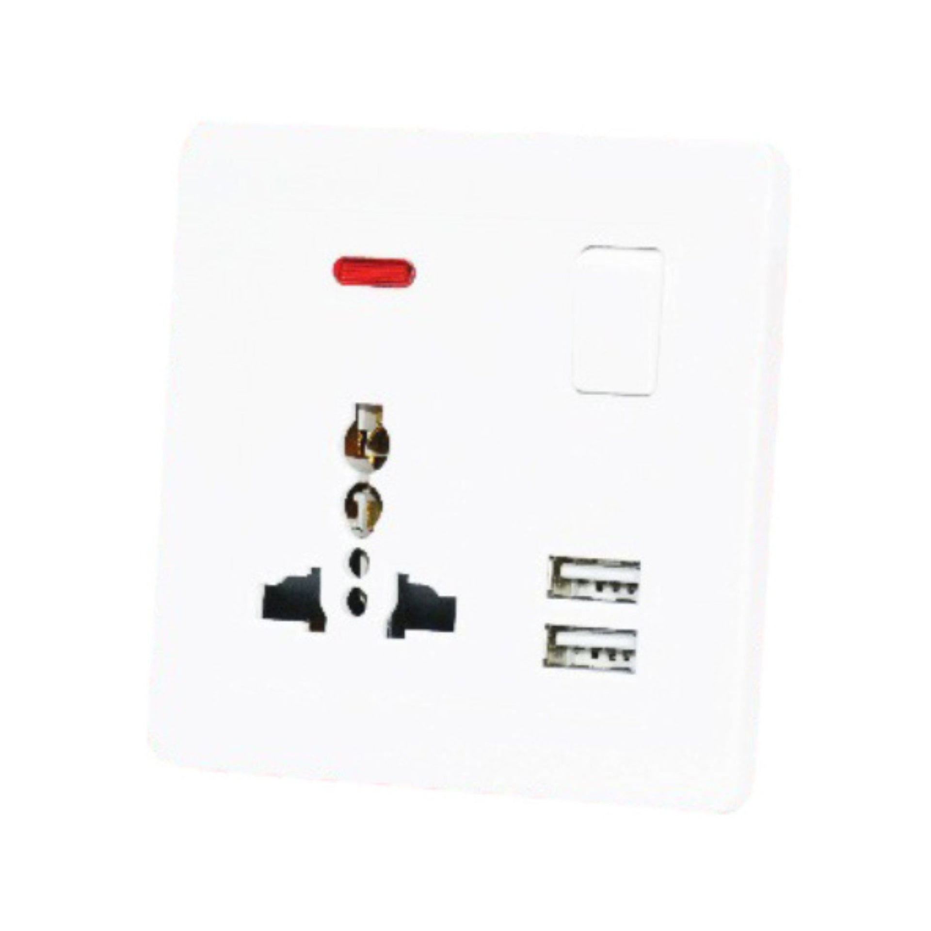 Switch Socket 13A 1G 3Pin 2USB W/Neon - Blit