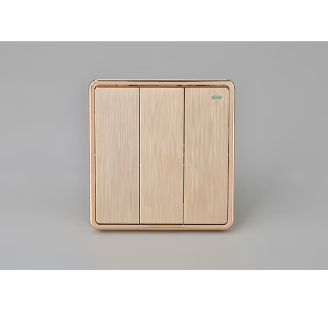 3 Gang 1 Way Switch - Gold