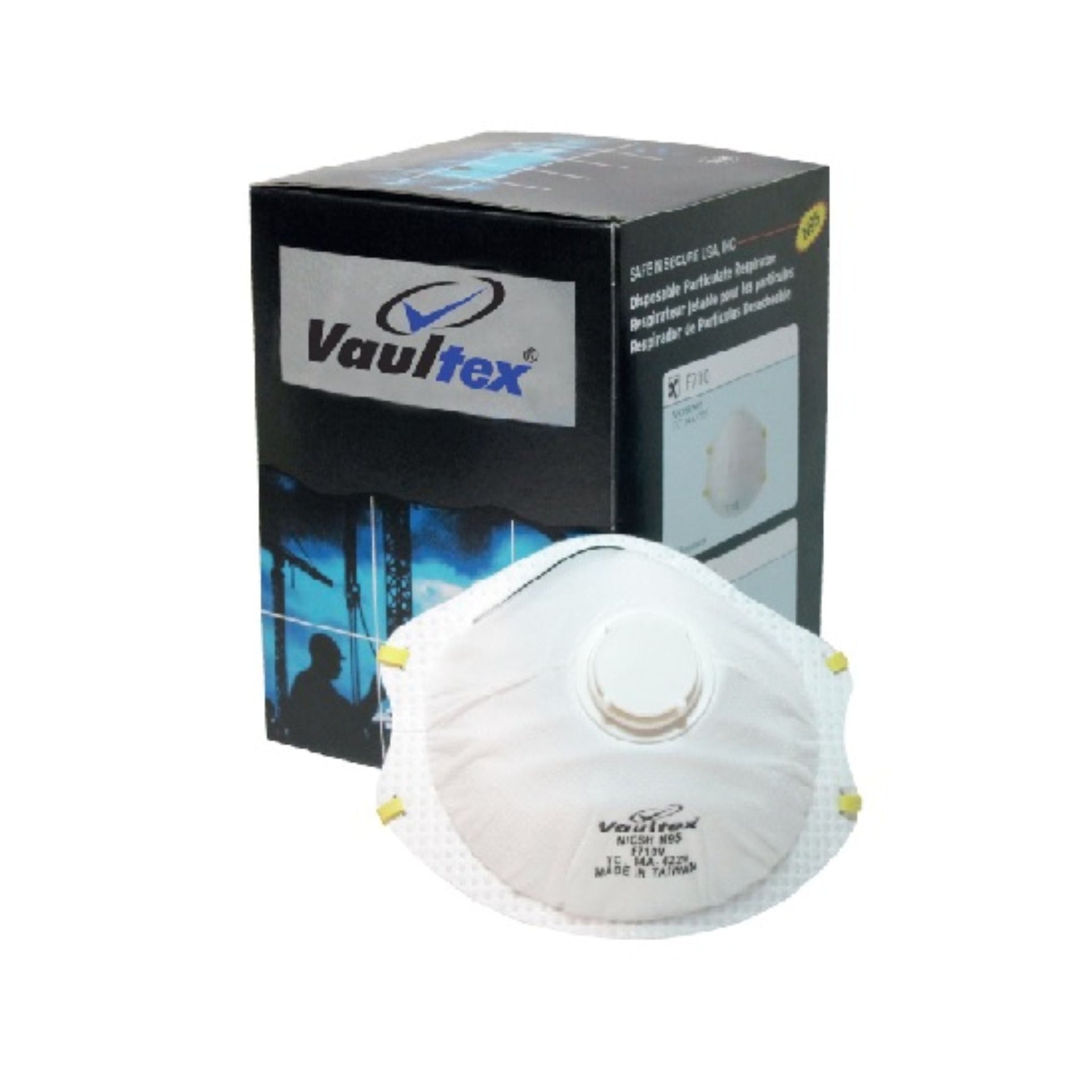 Vaultex white KN95 mask with valve and adjustable nose clip for industrial and medical use