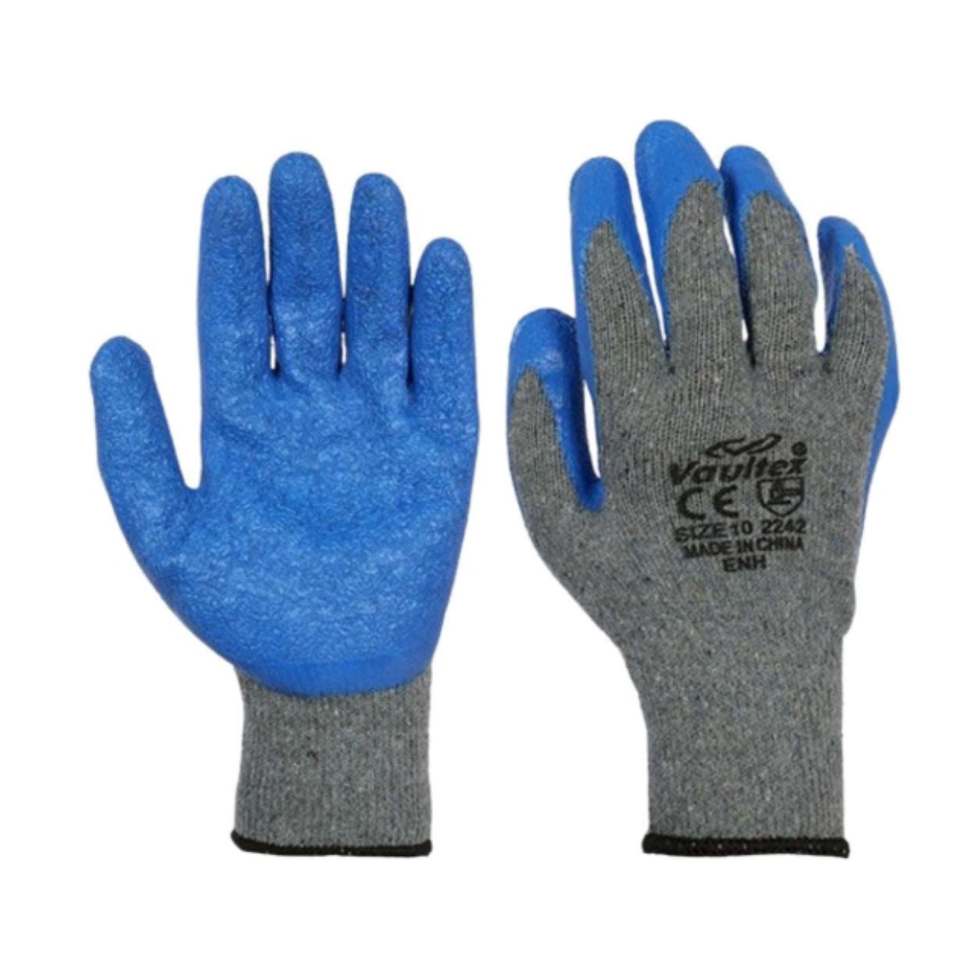 Vaultex ENH blue latex coated gloves size 10 with crinkled finish for industrial and mechanical use