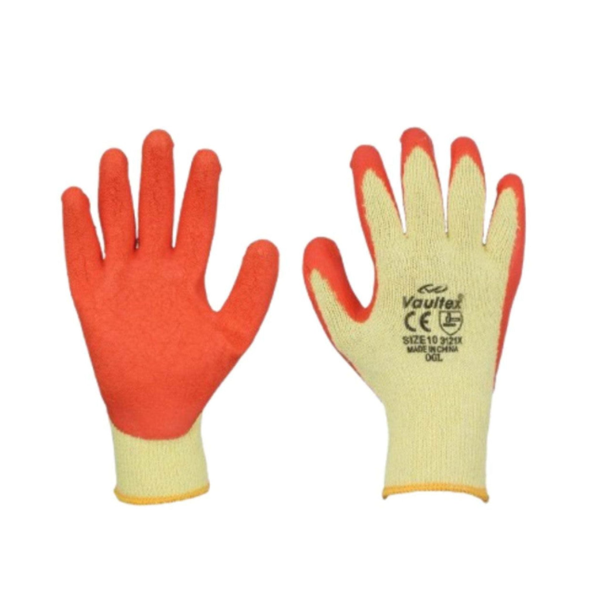 Vaultex OGL Gloves half latex coated orange and yellow safety work gloves with grip and abrasion resistance