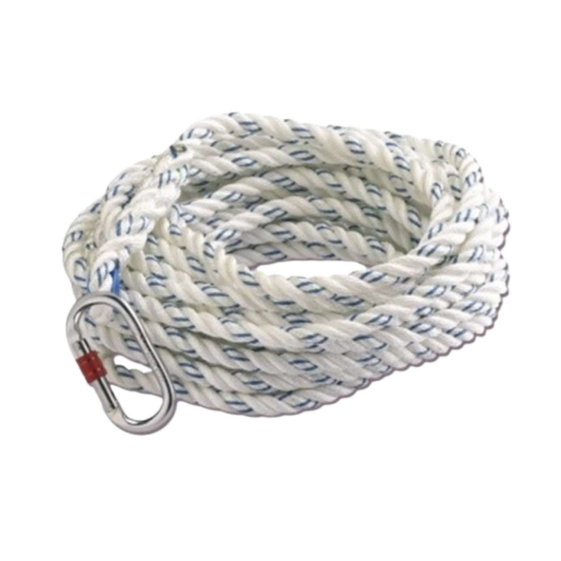 Vaultex 14mm twisted nylon rope with metal carabiner clip, durable and strong for industrial and safety use