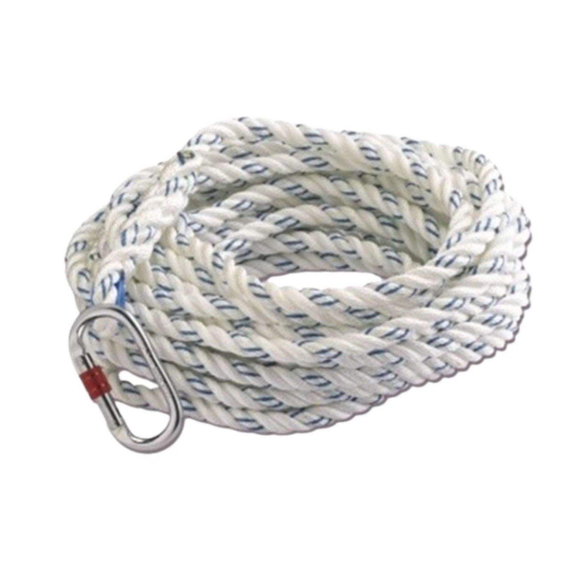 Vaultex 14mm twisted nylon rope with metal carabiner clip, durable and strong for industrial and safety use