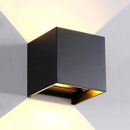 ESNCO Outdoor Cube LED Wall Light- 2x5W Black Body, Warm White (IP65)